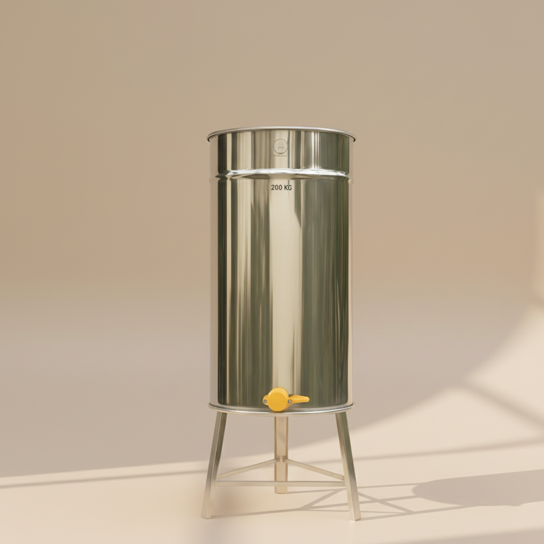 Tanque Decantador con base y tapa, Capacidad para 200 kilos